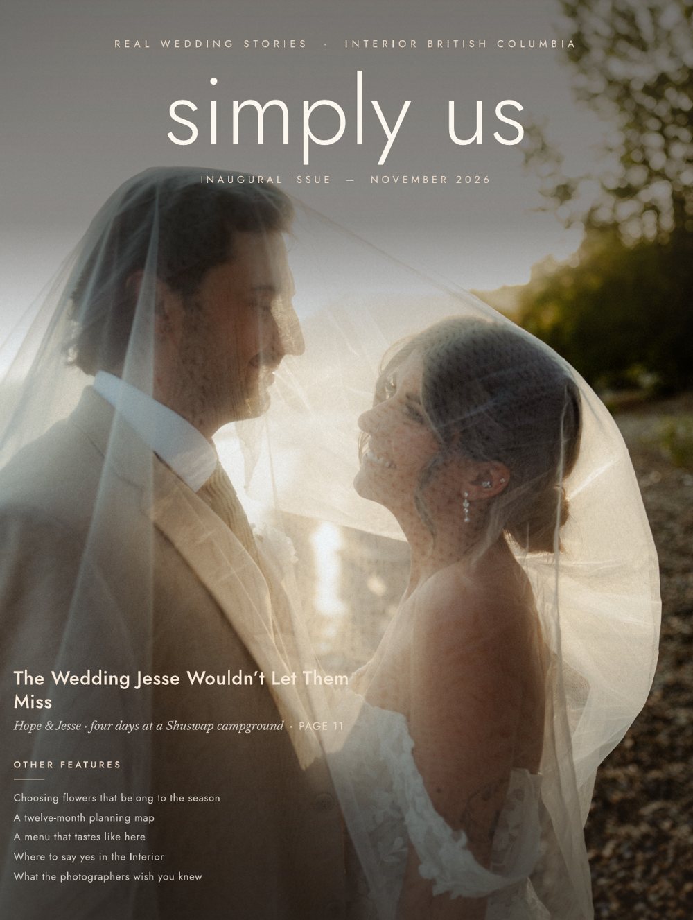 Simply Us, inaugural issue cover: a couple under a veil